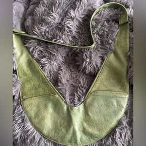 Sash Bag Embossed Genuine Leather Cross Body Green Classic Plus Discontinued